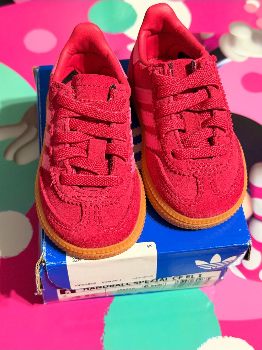 adidas Kids Red Suede Sneakers with Gum Sole